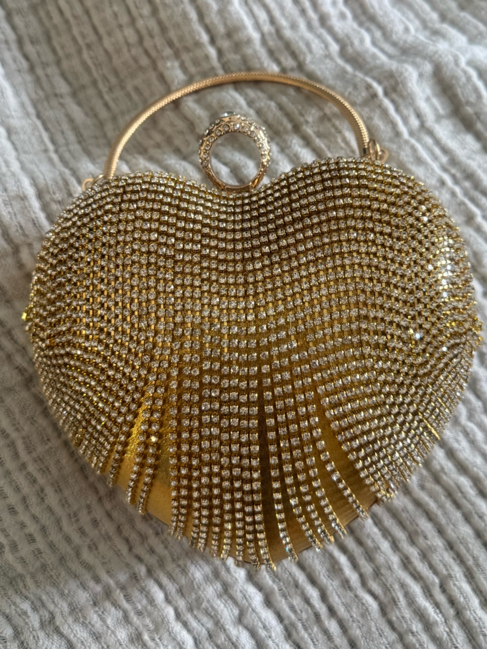 Gold Crystal Mesh Heart Evening Bag